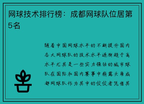 网球技术排行榜：成都网球队位居第5名