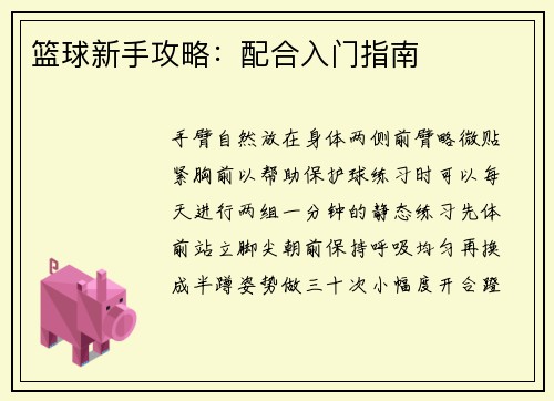 篮球新手攻略：配合入门指南
