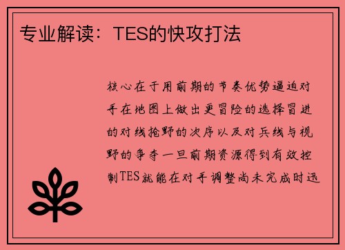 专业解读：TES的快攻打法