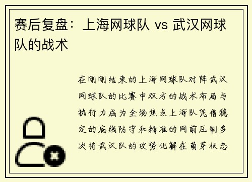 赛后复盘：上海网球队 vs 武汉网球队的战术